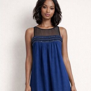 Vintage Tracy Reese New York Navy Blue 100% Merino Wool Smocked‎ Dress Y2K